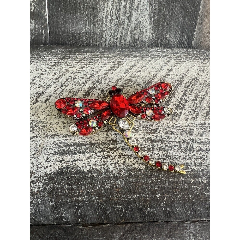 Rhinestone Dragonfly Brooch 3X 3.5 Large